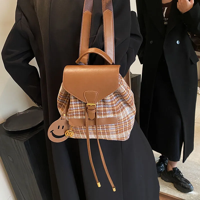 TOUTSEUL YOLO PU Backpack Women's Brown Plaid/Blue Plaid-7