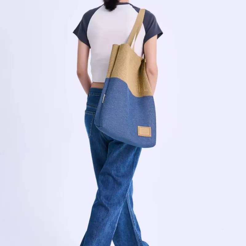 TOUTSEUL YOLO Polyester Tote Bag, Shoulder Bag Unisex Beach Blue Brown-2