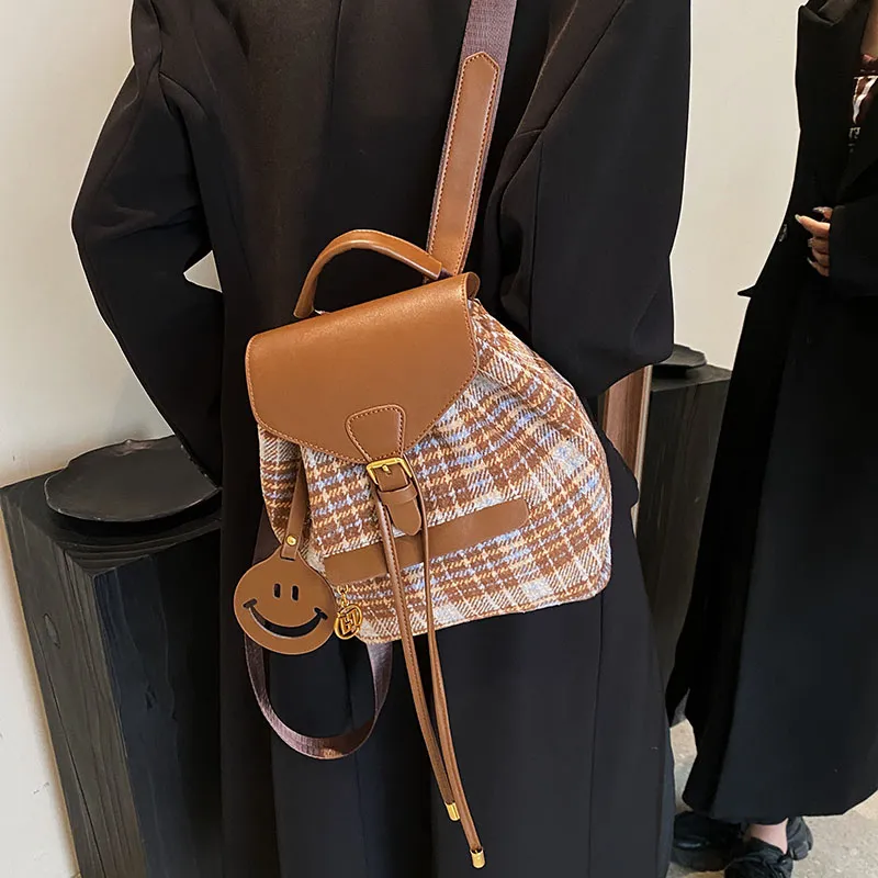 TOUTSEUL YOLO PU Backpack Women's Brown Plaid/Blue Plaid-8