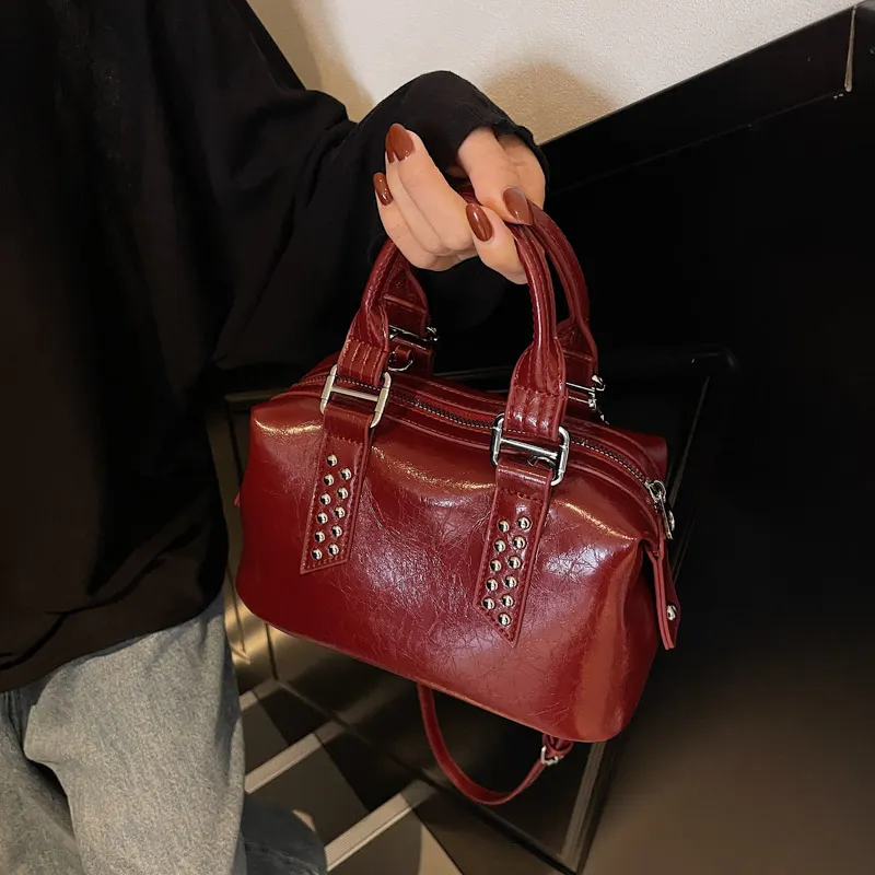 TOUTSEUL YOLO PU Boston Bag Handbag Women's Black/Coffee/Burgundy-9