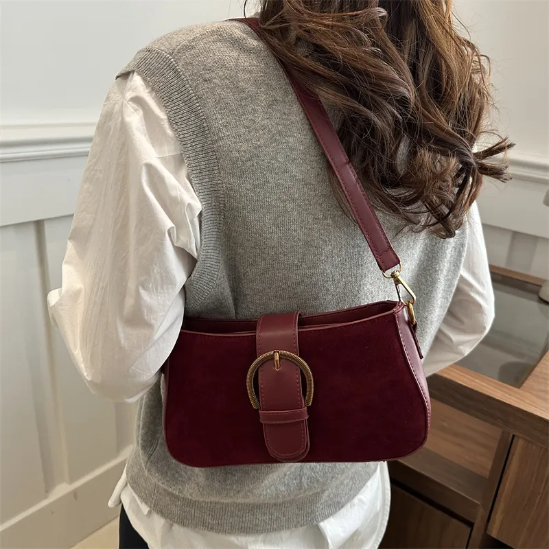 TOUTSEUL YOLO Suede Shoulder Bag Regular Women's Black/Red/Khaki/Coffee-10