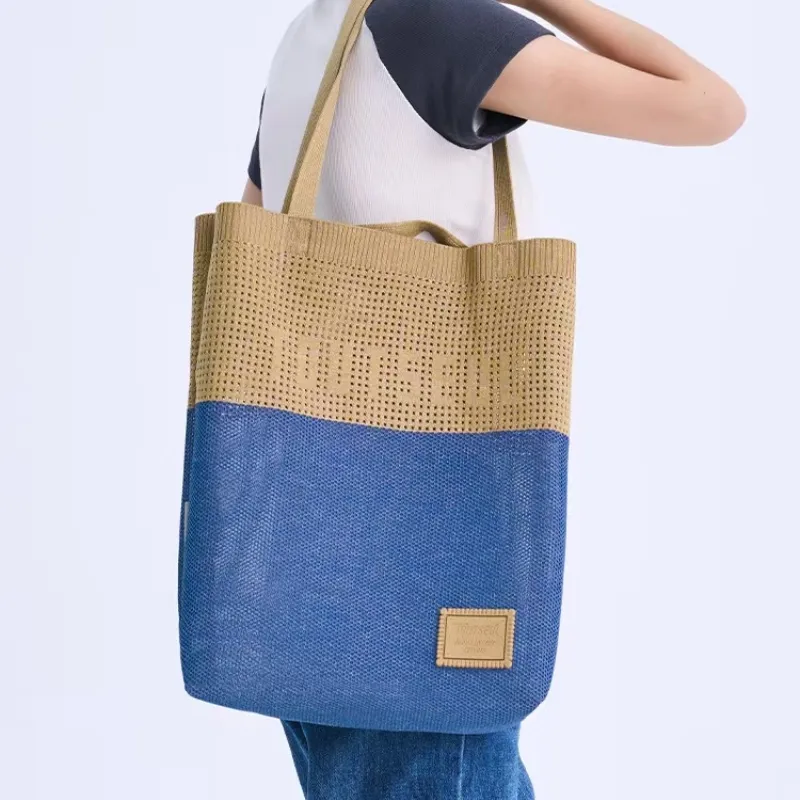 TOUTSEUL YOLO Polyester Tote Bag, Shoulder Bag Unisex Beach Blue Brown-4