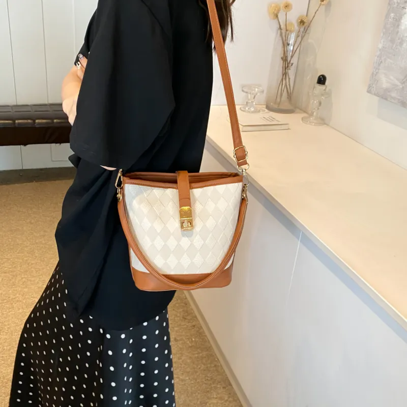 TOUTSEUL YOLO PU Bucket Bag Handbag Women's White/Black/Khaki/Brown-21