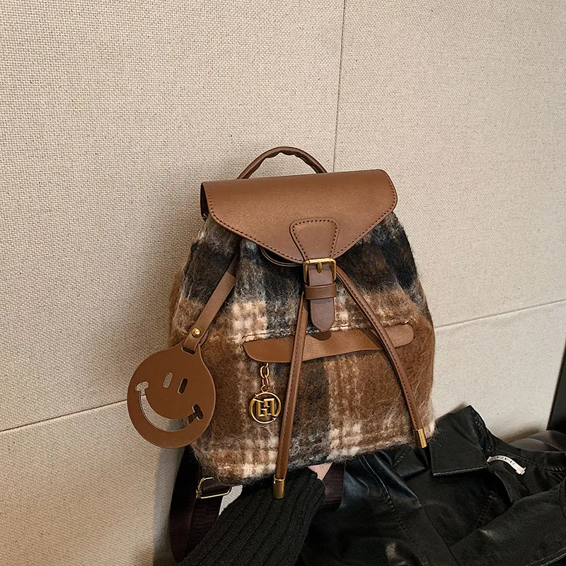 TOUTSEUL YOLO PU Backpack Women's Brown Plaid/Blue Plaid-4