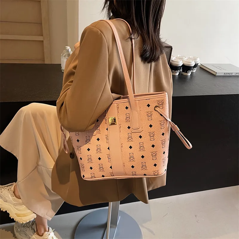 TOUTSEUL YOLO PU Tote Bag, Shopping Bag, Shoulder Bag Unisex White/Pink/Black/Brown/Black & White-12