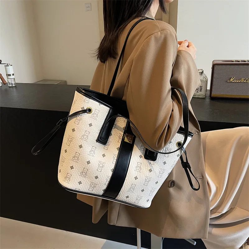 TOUTSEUL YOLO PU Tote Bag, Shopping Bag, Shoulder Bag Unisex White/Pink/Black/Brown/Black & White-23
