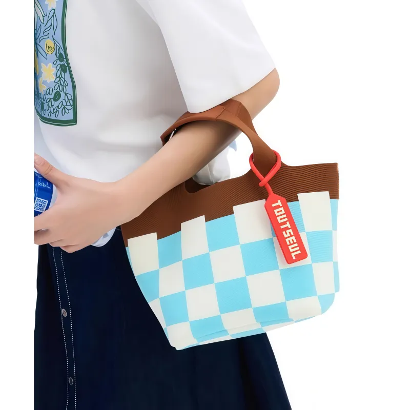 TOUTSEUL YOLO Polyester Handbag Medium Size Women's Brown Blue Plaid-1