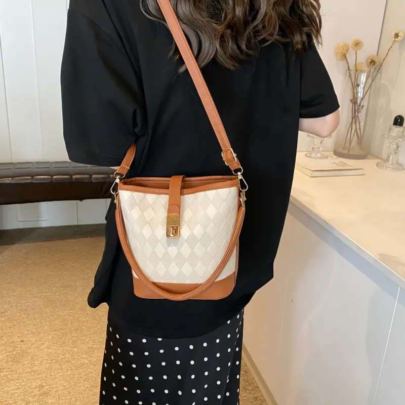 TOUTSEUL YOLO PU Bucket Bag Handbag Women's White/Black/Khaki/Brown-22