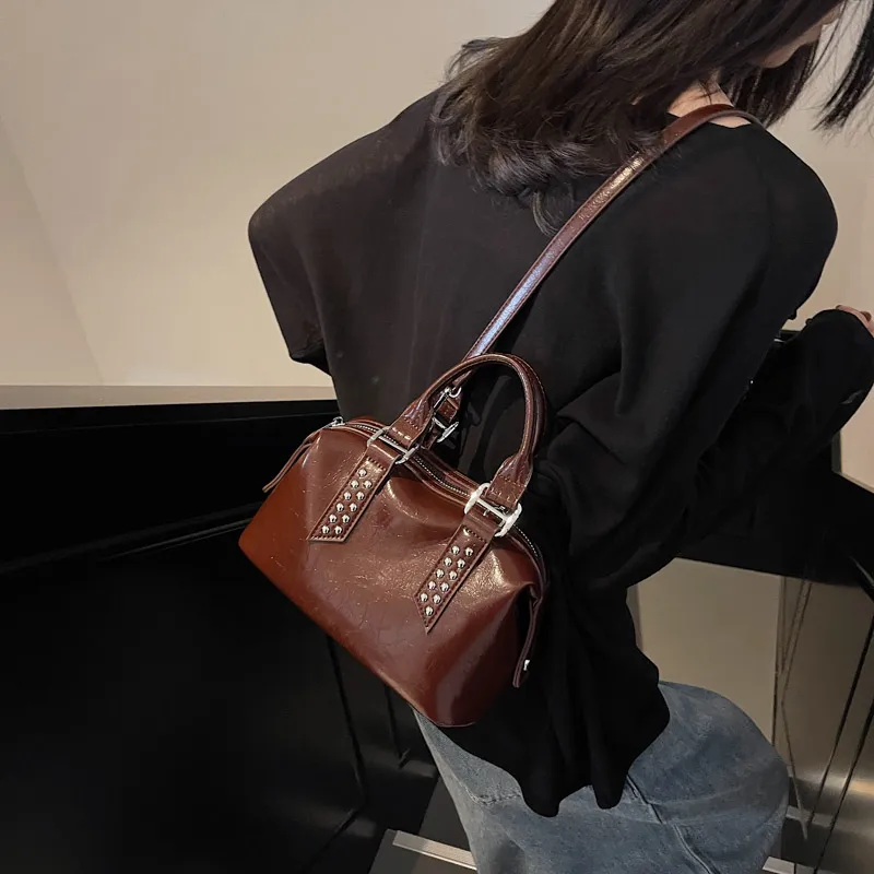 TOUTSEUL YOLO PU Boston Bag Handbag Women's Black/Coffee/Burgundy-14