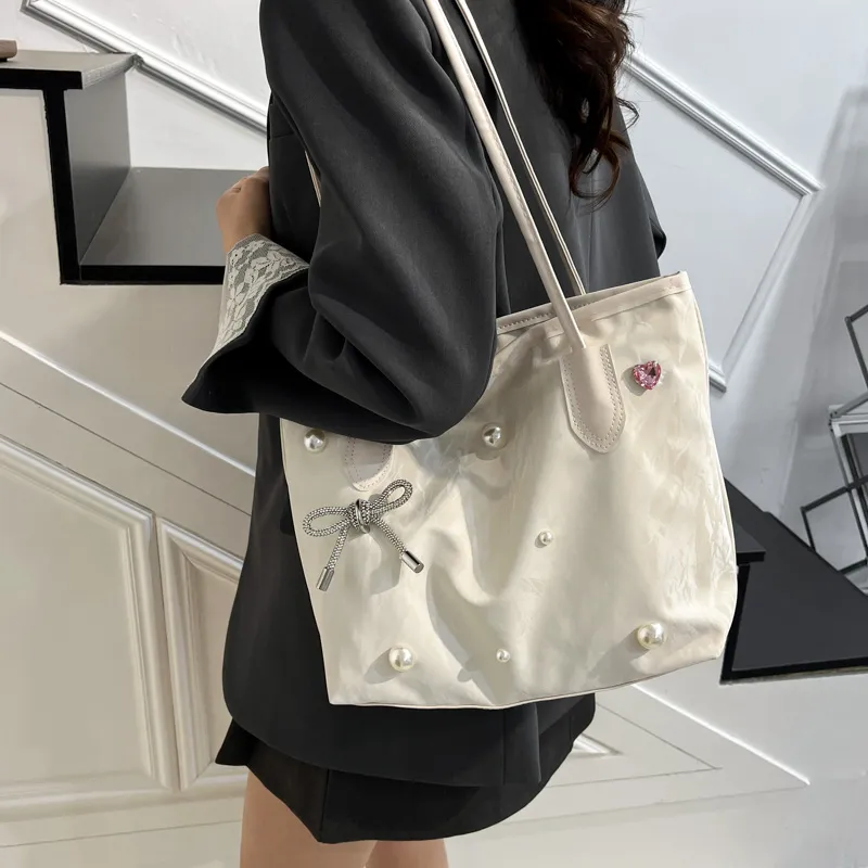 TOUTSEUL YOLO PU Tote Bag, Shoulder Bag Women's White/Silver/Black-4