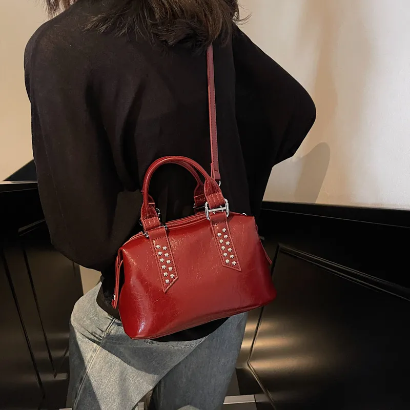 TOUTSEUL YOLO PU Boston Bag Handbag Women's Black/Coffee/Burgundy-7