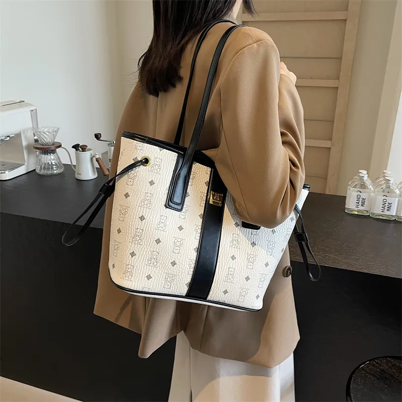 TOUTSEUL YOLO PU Tote Bag, Shopping Bag, Shoulder Bag Unisex White/Pink/Black/Brown/Black & White-21