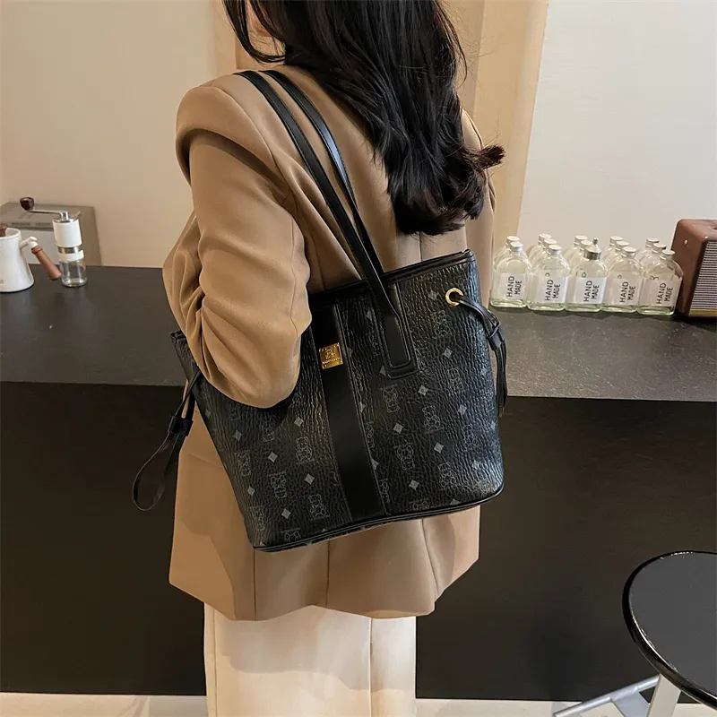 TOUTSEUL YOLO PU Tote Bag, Shopping Bag, Shoulder Bag Unisex White/Pink/Black/Brown/Black & White-6