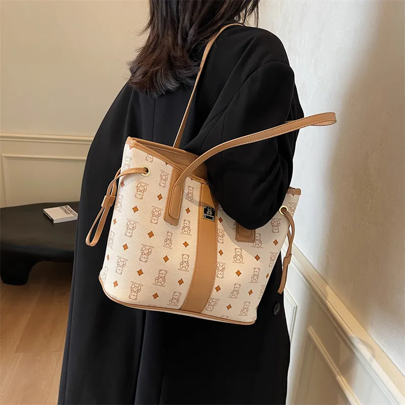 TOUTSEUL YOLO PU Tote Bag, Shopping Bag, Shoulder Bag Unisex White/Pink/Black/Brown/Black & White-3
