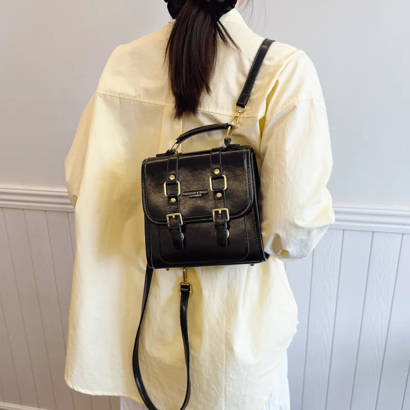 TOUTSEUL YOLO PU Backpack Regular Unisex Black/Coffee & White & Brown-4