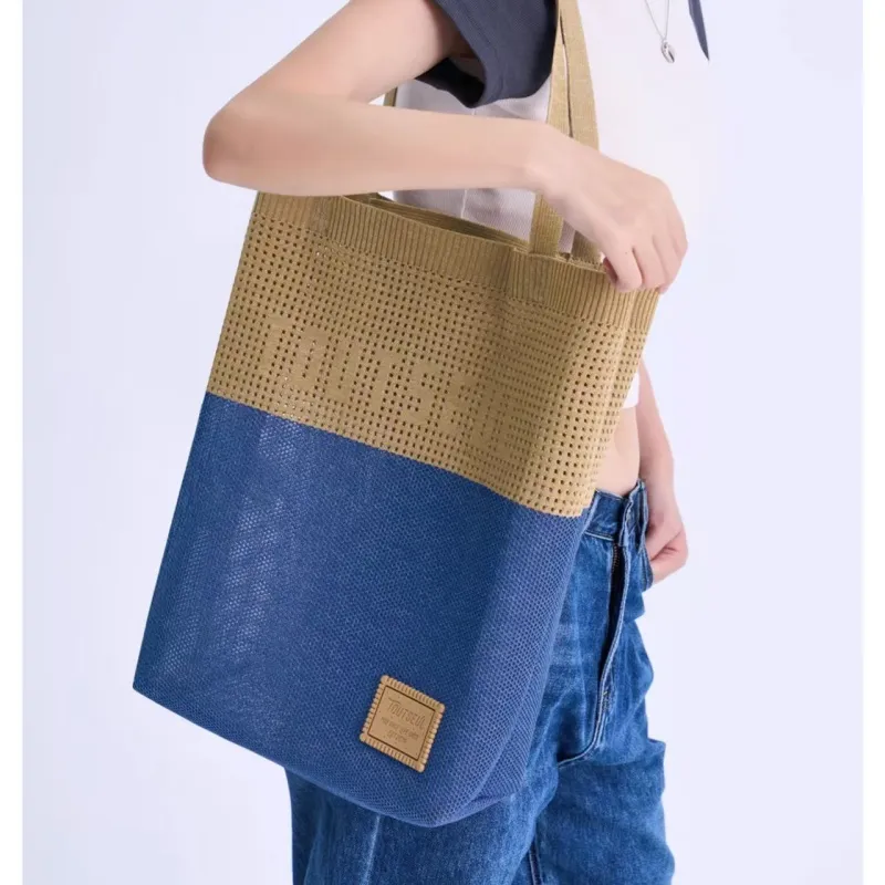TOUTSEUL YOLO Polyester Tote Bag, Shoulder Bag Unisex Beach Blue Brown-3