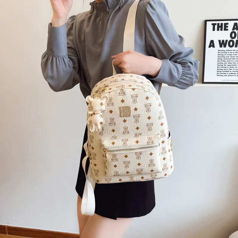 TOUTSEUL YOLO PU Backpack Women's White/Black/Brown-4