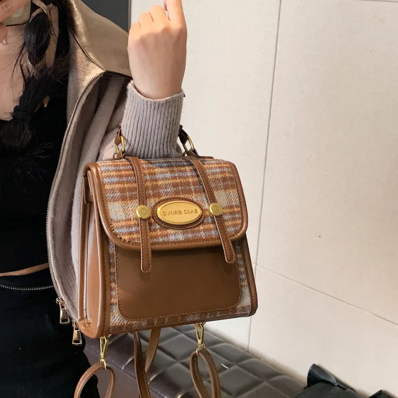 TOUTSEUL YOLO PU Backpack Women's Brown Plaid/Blue Plaid-9