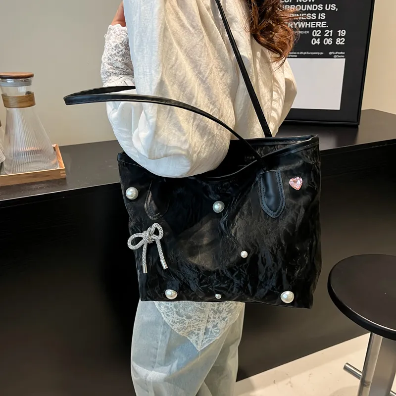 TOUTSEUL YOLO PU Tote Bag, Shoulder Bag Women's White/Silver/Black-16