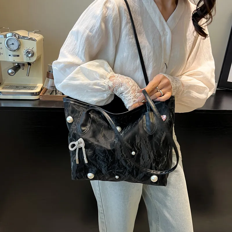TOUTSEUL YOLO PU Tote Bag, Shoulder Bag Women's White/Silver/Black-15