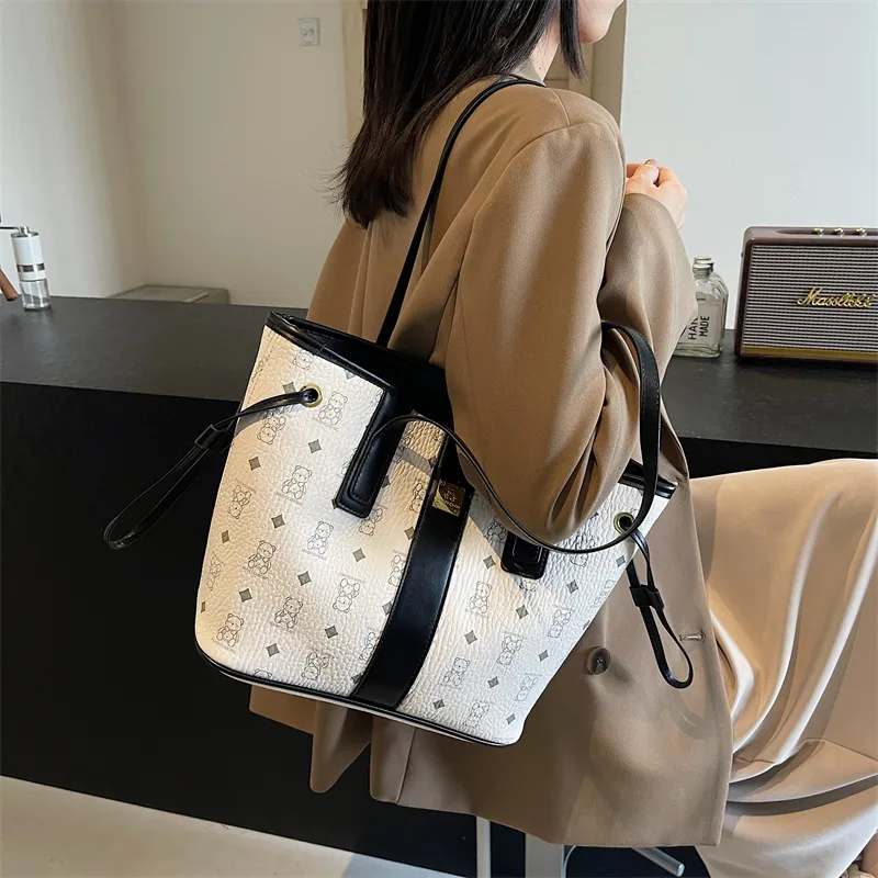TOUTSEUL YOLO PU Tote Bag, Shopping Bag, Shoulder Bag Unisex White/Pink/Black/Brown/Black & White-24