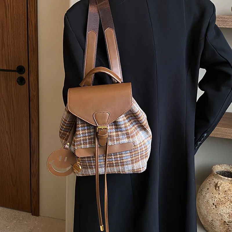 TOUTSEUL YOLO PU Backpack Women's Brown Plaid/Blue Plaid-9