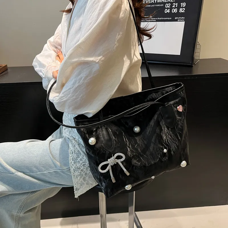 TOUTSEUL YOLO PU Tote Bag, Shoulder Bag Women's White/Silver/Black-17