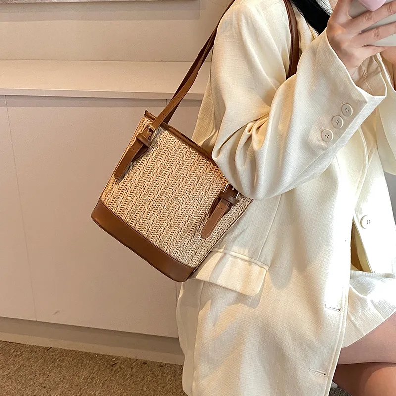 TOUTSEUL YOLO Straw Woven Shoulder Bag Women's Multicolor-8