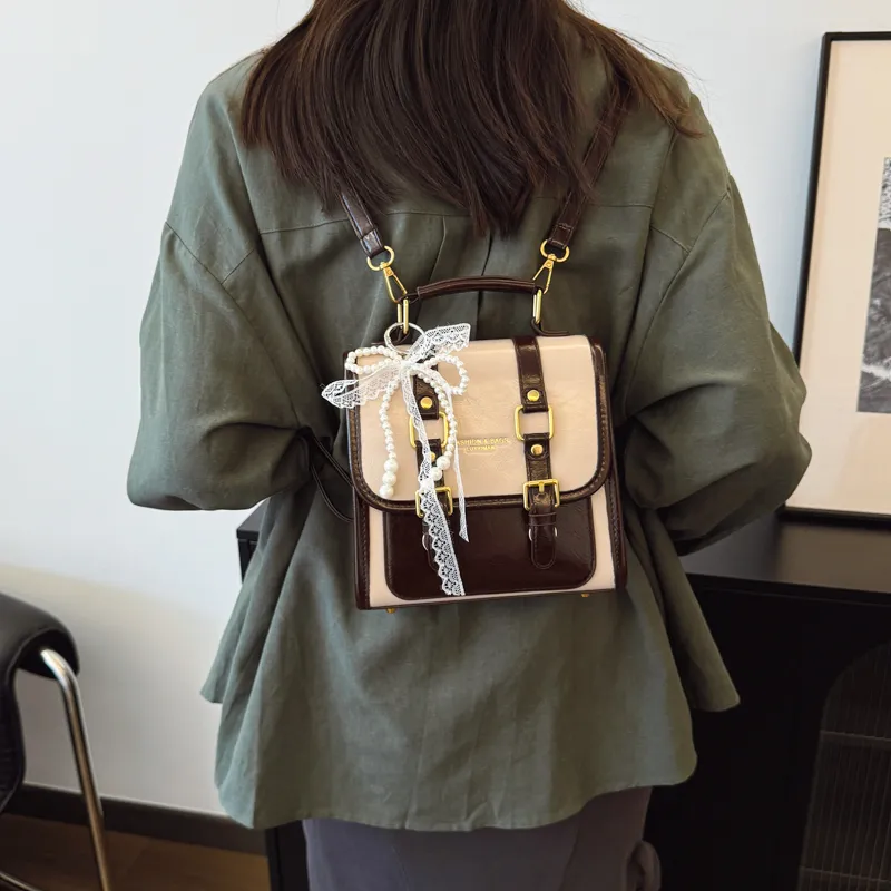 TOUTSEUL YOLO PU Backpack Regular Unisex Black/Coffee & White & Brown-12