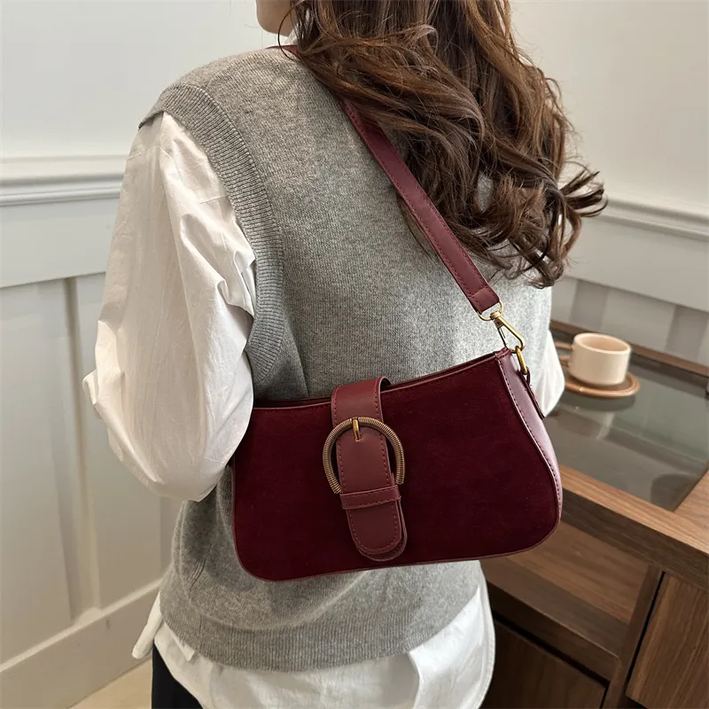 TOUTSEUL YOLO Suede Shoulder Bag Regular Women's Black/Red/Khaki/Coffee-11