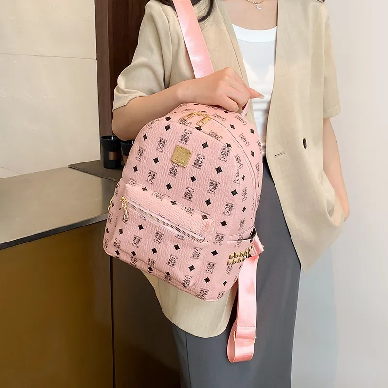 TOUTSEUL YOLO PU Backpack Women's White/Pink/Brown-8