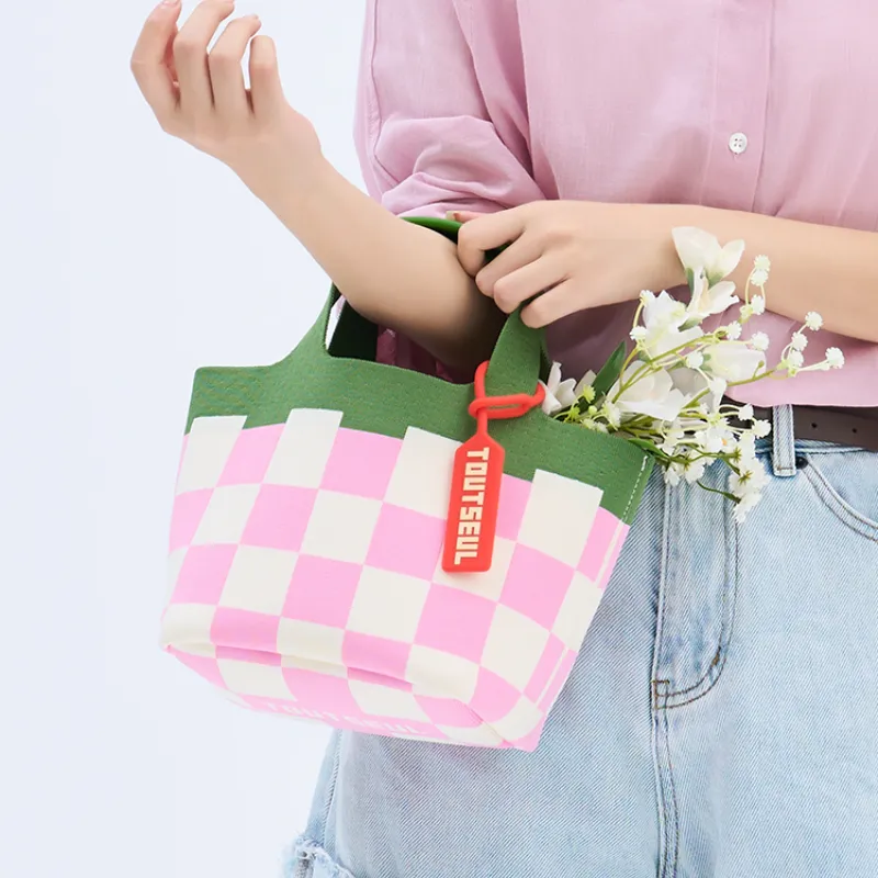 TOUTSEUL YOLO Polyester Basket Bag Handbag Women's Pink Green-1