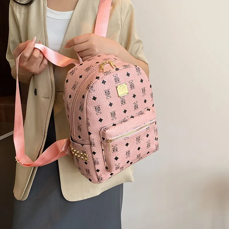 TOUTSEUL YOLO PU Backpack Women's White/Pink/Brown-9