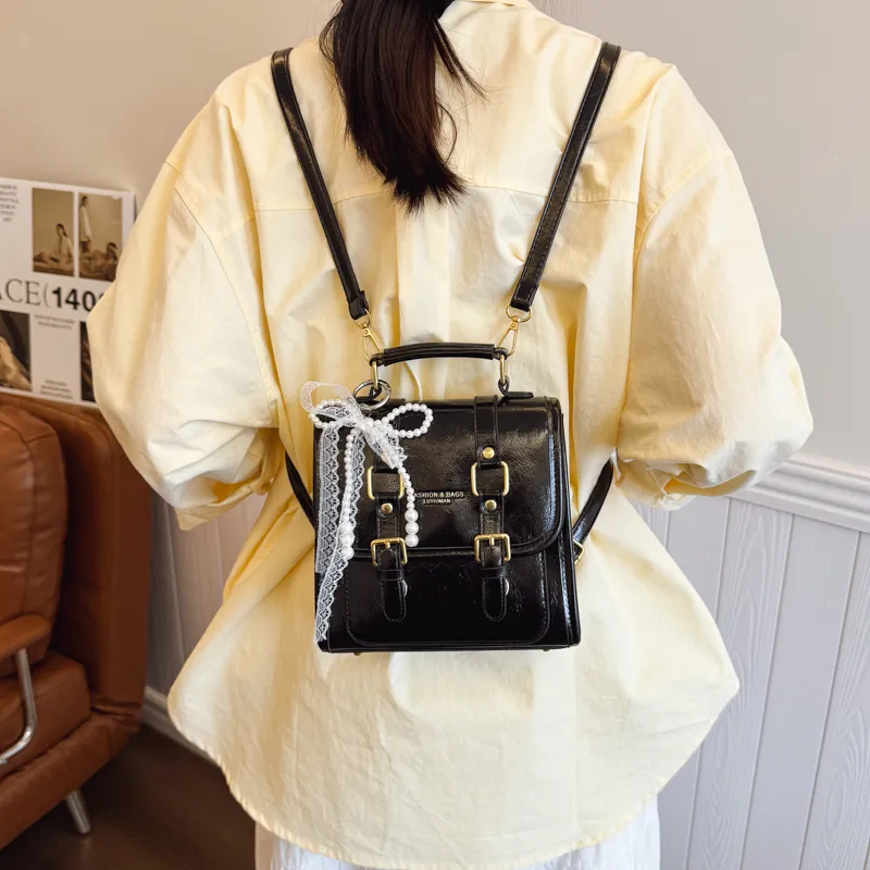 TOUTSEUL YOLO PU Backpack Regular Unisex Black/Coffee & White & Brown-2