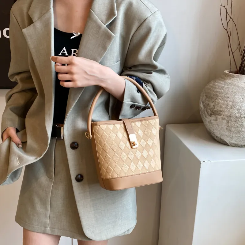 TOUTSEUL YOLO PU Bucket Bag Handbag Women's White/Black/Khaki/Brown-17