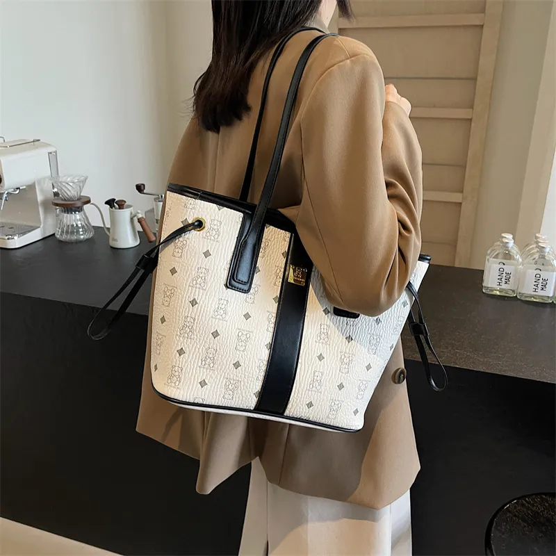 TOUTSEUL YOLO PU Tote Bag, Shopping Bag, Shoulder Bag Unisex White/Pink/Black/Brown/Black & White-22