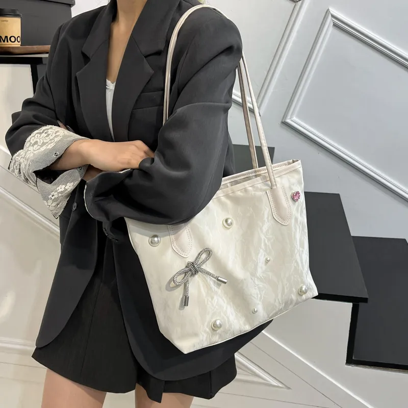 TOUTSEUL YOLO PU Tote Bag, Shoulder Bag Women's White/Silver/Black-2