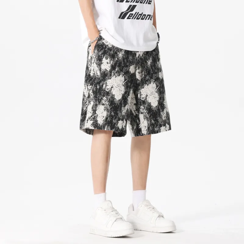 FORIDER Casual Shorts Unisex Black Floral-3
