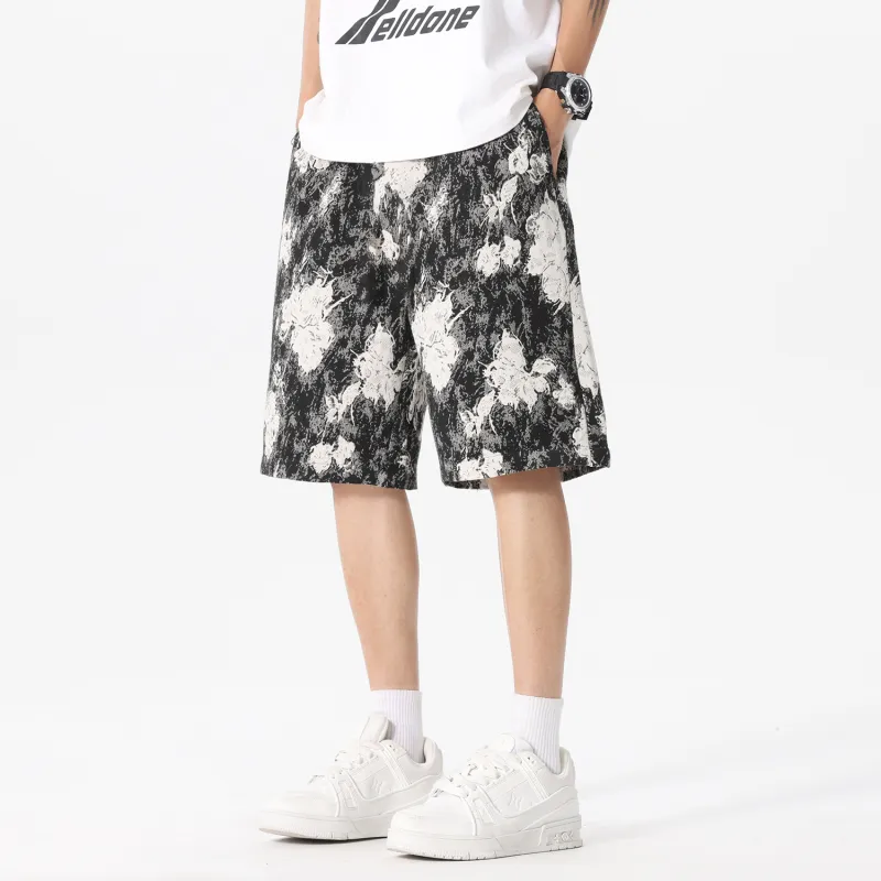 FORIDER Casual Shorts Unisex Black Floral-2