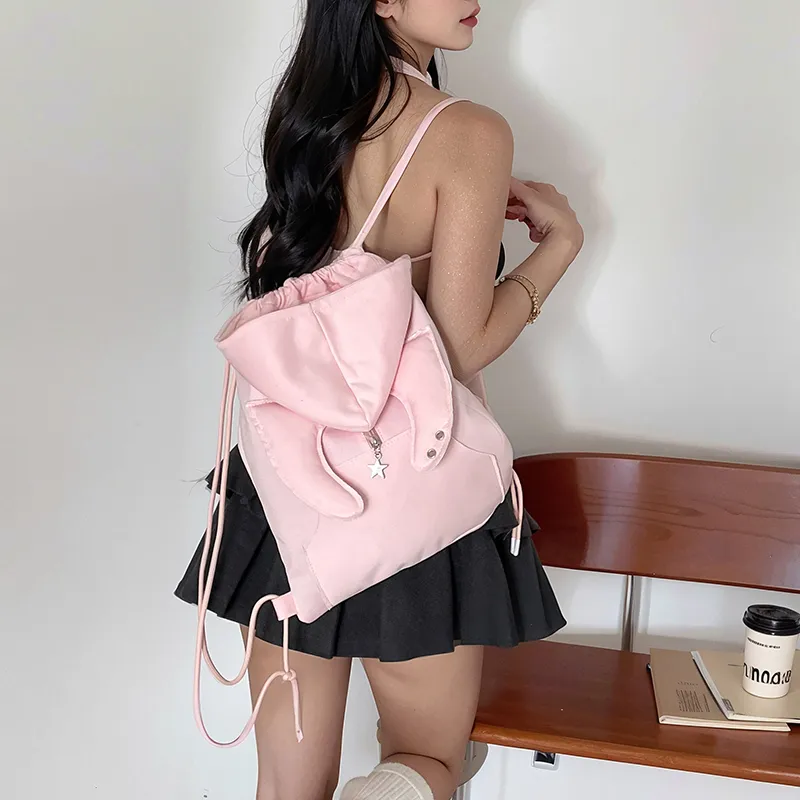 Dusen Kangaroo Nylon Fabric Backpack Women's Black/Gray/Pink-15