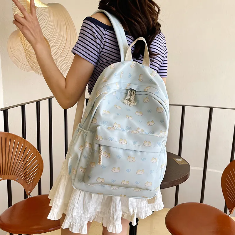 Dusen Kangaroo Nylon Backpack Women's Beige Yellow/White/Blue/Pink-9
