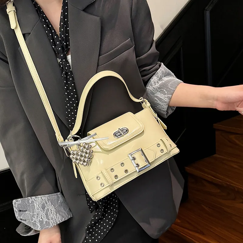 Dusen Kangaroo PU Shoulder Bag Women's White/Black/Purple/Yellow/Pink-22