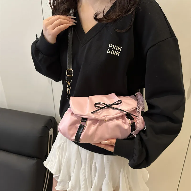 Dusen Kangaroo PU Shoulder Bag Women's White/Black/Pink-16