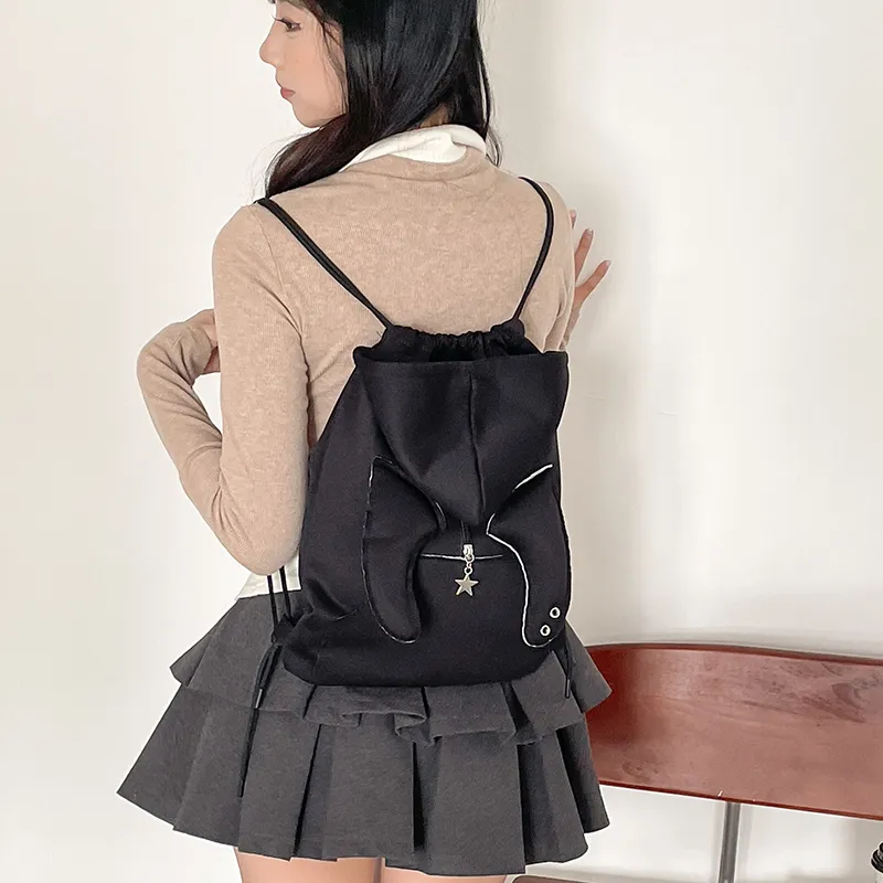 Dusen Kangaroo Nylon Fabric Backpack Women's Black/Gray/Pink-6
