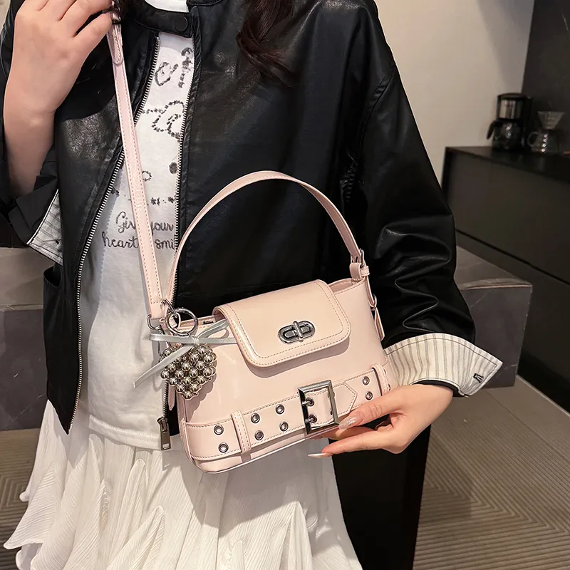 Dusen Kangaroo PU Shoulder Bag Women's White/Black/Purple/Yellow/Pink-28