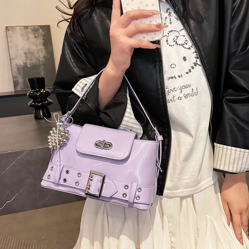 Dusen Kangaroo PU Shoulder Bag Women's White/Black/Purple/Yellow/Pink-13