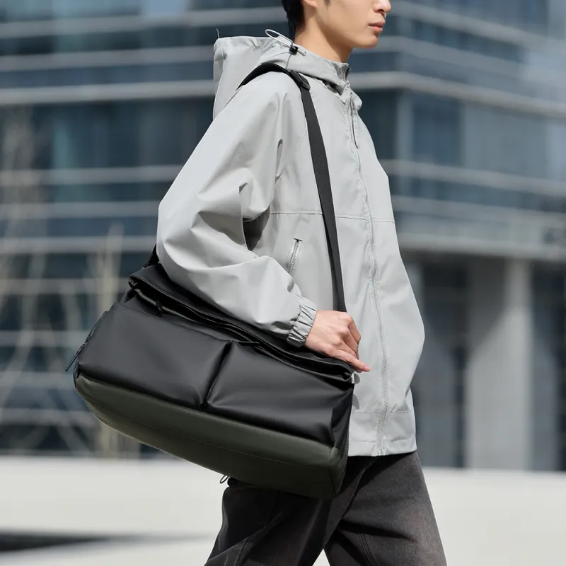 Dusen Kangaroo PU Crossbody Bag Men's Olive Green/Black-6