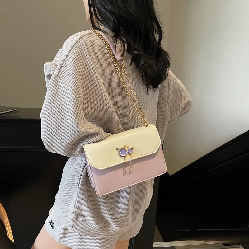 Dusen Kangaroo PU Small Square Bag, Crossbody Bag, Shoulder Bag Regular Women's Black/Purple/Khaki/Green-9