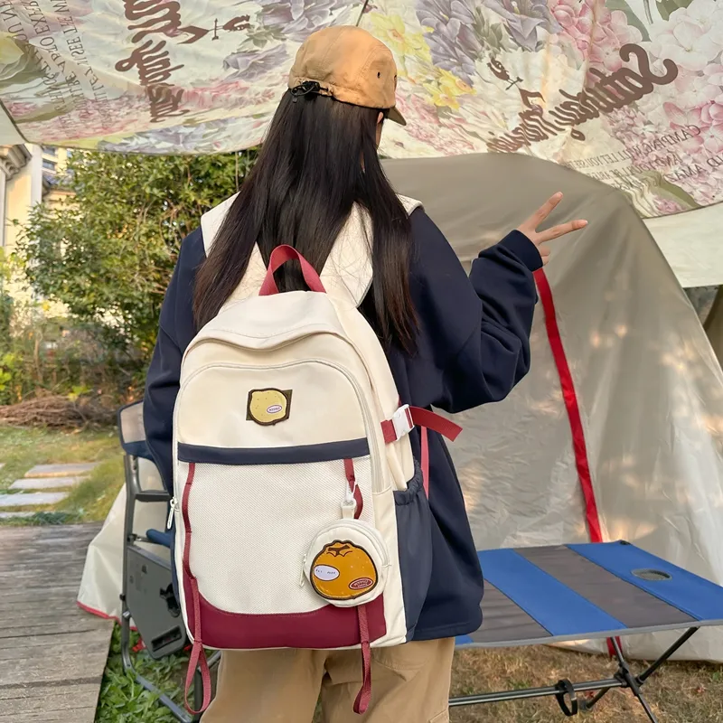 Dusen Kangaroo Nylon Backpack Unisex Black/Red/Orange/Khaki/Green-6