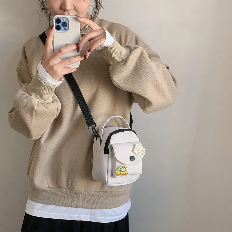 Dusen Kangaroo Canvas Crossbody One Shoulder Handbag Unisex Black/White/Yellow-5